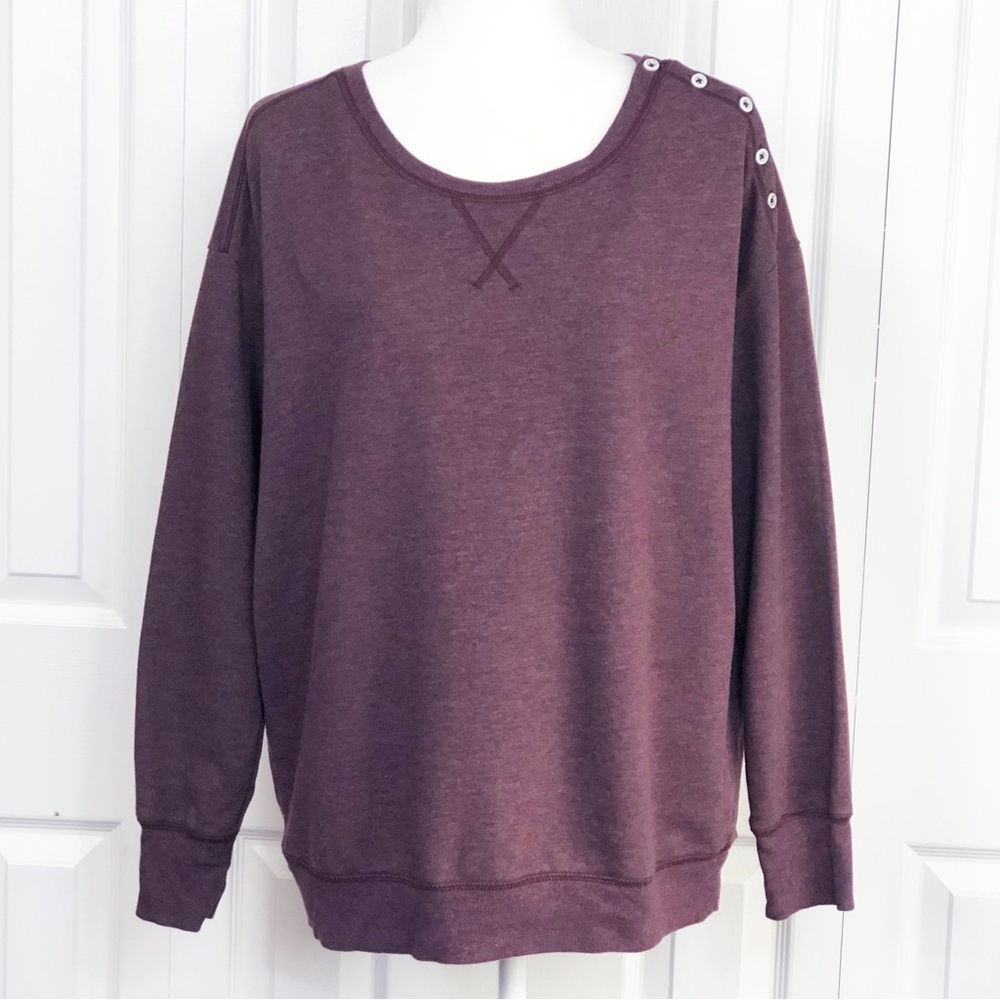 Aerie Comfy Relaxed Fit Purple Button Detail Sweatshirt Medium